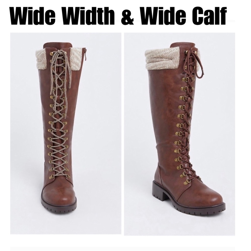 Torrid (WW) Brown faux leather tall combat boots